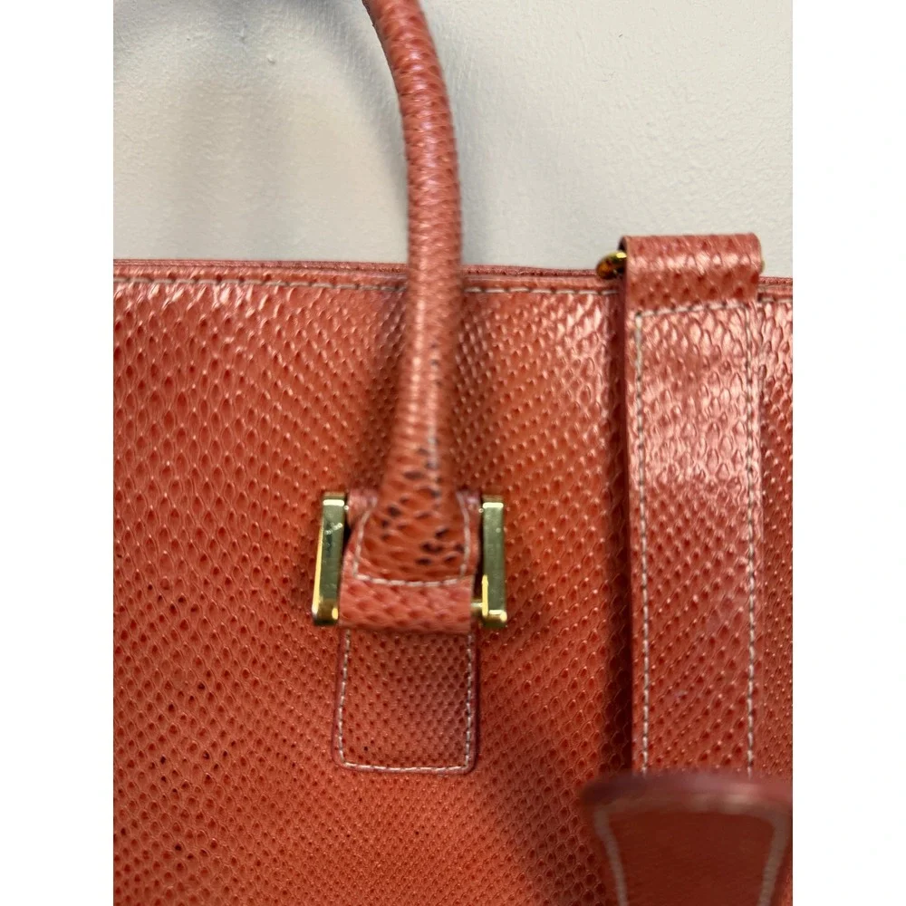 Franklin Covey Briefcase Crossbody Bag Lizard Embossed Pink Coral Leather Laptop
